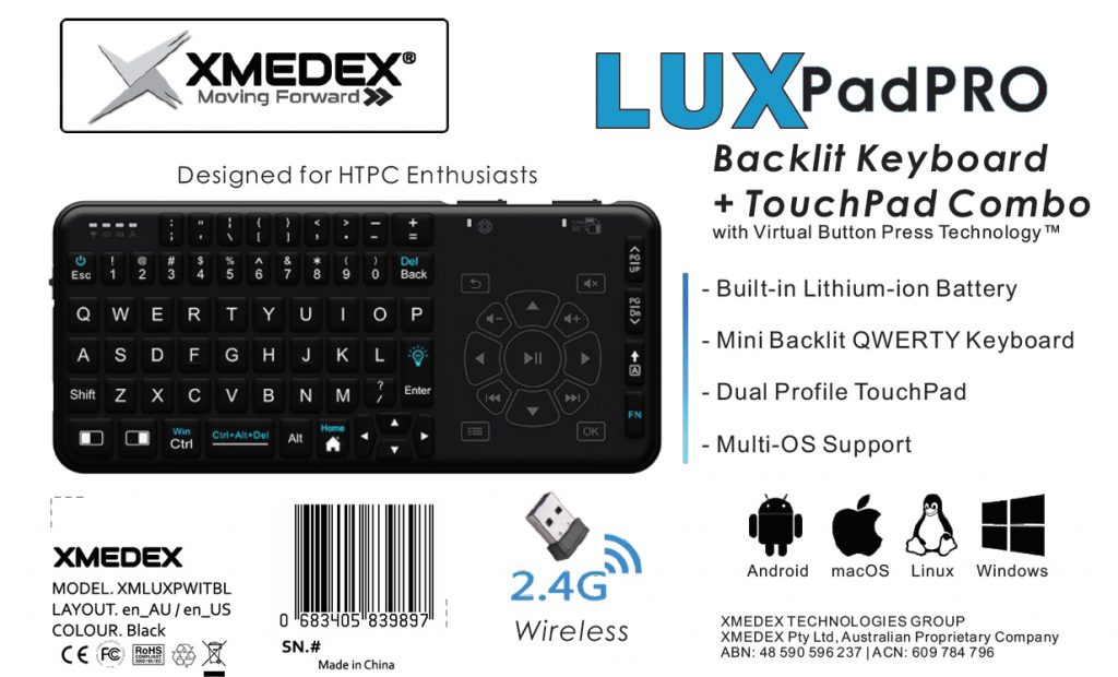 xmedex luxpad pro wireless keyboard touchpad android mac windows